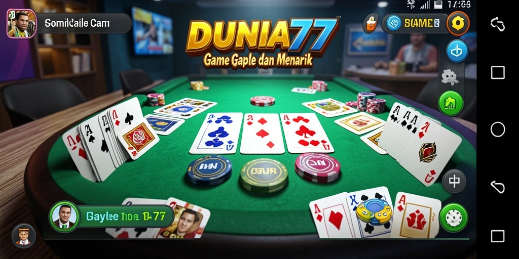Tampilan gameplay seru dalam DUNIA77 saat bermain Gaple.