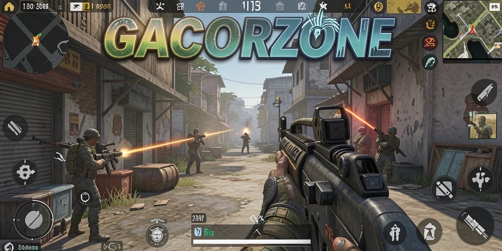 Tampilan seru gameplay GACORZONE dalam pertempuran TPS.