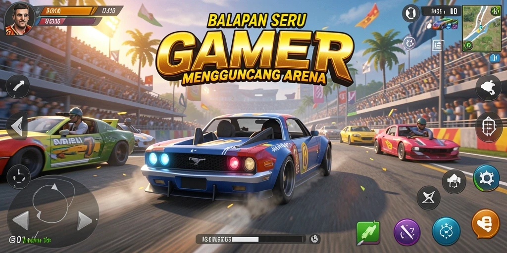 Screenshot GAMERP menunjukkan aksi balapan yang mendebarkan di berbagai trek.