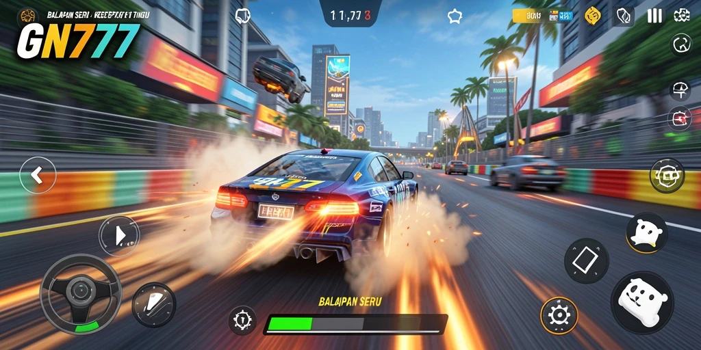 Tampilkan gameplay seru dalam balapan GN777 dengan grafik memukau.