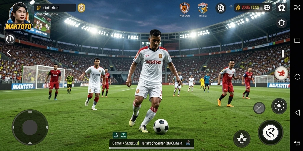 Gameplay MAKTOTO yang mendebarkan dengan aksi sepak bola nyata.