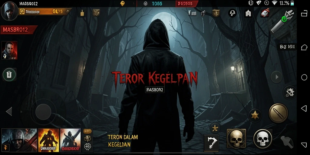 Tampilan gameplay menegangkan di dunia gelap MASBRO12.