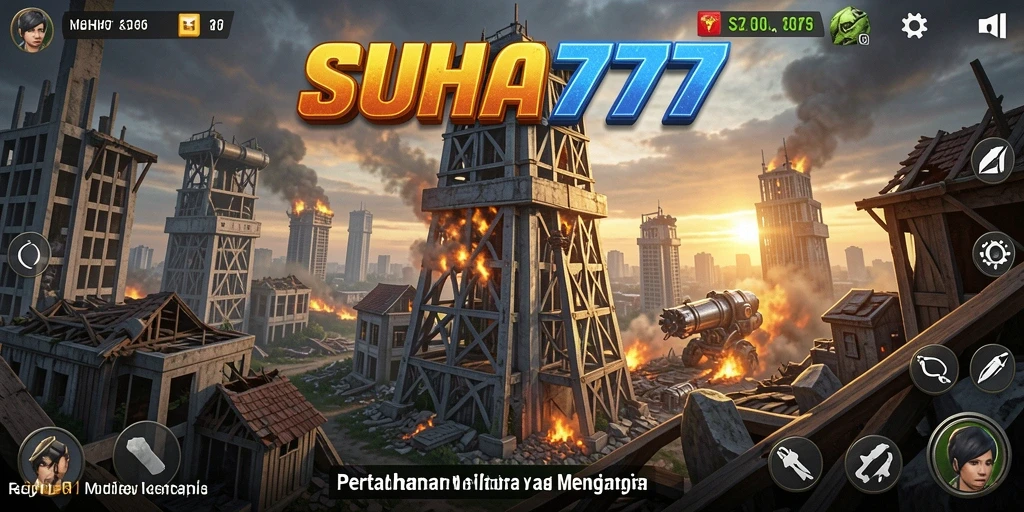 Screenshot gameplay <strong>Suhu777</strong> menampilkan menara yang strategis dan musuh yang menyerang.