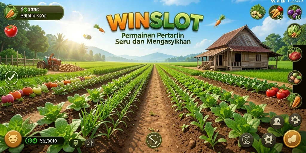 Tampilan gameplay WINSLOT menampilkan ladang yang subur dan hewan ternak yang menggemaskan.