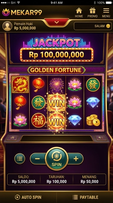 Tampilan utama aplikasi mekar99 dengan navigasi yang mudah.
